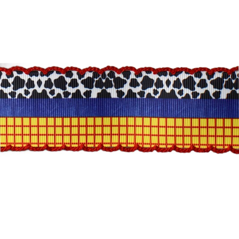 1.5-2.25" cow print grosgrain ribbon, cow moonstitch ribbon, western ribbon, embroidery ribbon, moonstitch ribbon, cow ribbon Option #1
