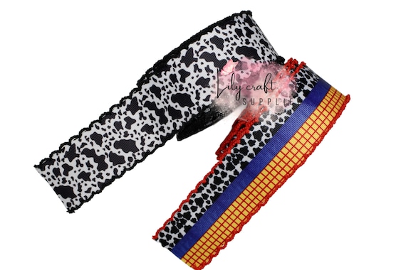 1.5-2.25" cow print grosgrain ribbon, cow moonstitch ribbon, western ribbon, embroidery ribbon, moonstitch ribbon, cow ribbon