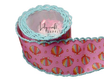 1.5" - 2.24" summer print moonstitch, coral shore collection, beach ribbon, lily craft supplies,
