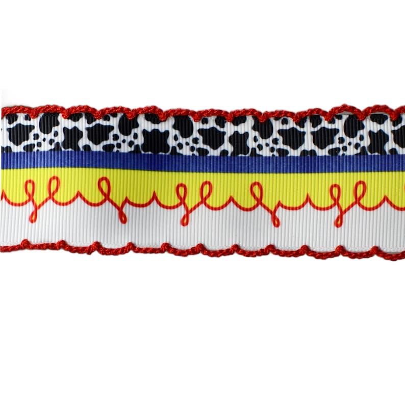 1.5-2.25" cow print grosgrain ribbon, cow moonstitch ribbon, western ribbon, embroidery ribbon, moonstitch ribbon, cow ribbon Option #4
