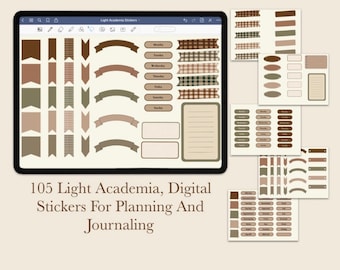 105 pegatinas digitales Light Academia para planificador, GoodNotes / PNG precortado / colores neutros / pegatinas para planificador / estéticas