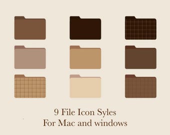 9 iconos de carpetas / PNG, Mac, marrón, carpetas de colores neutros, estética, organización digital, computadora portátil, trabajo y escuela, MacBook