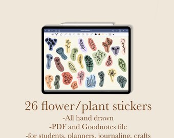 26 pegatinas digitales de flores / pegatinas PNG / pegatinas precortadas, pegatinas precortadas / GoodNotes / One note / pegatinas de planificador / pegatinas estéticas de plantas