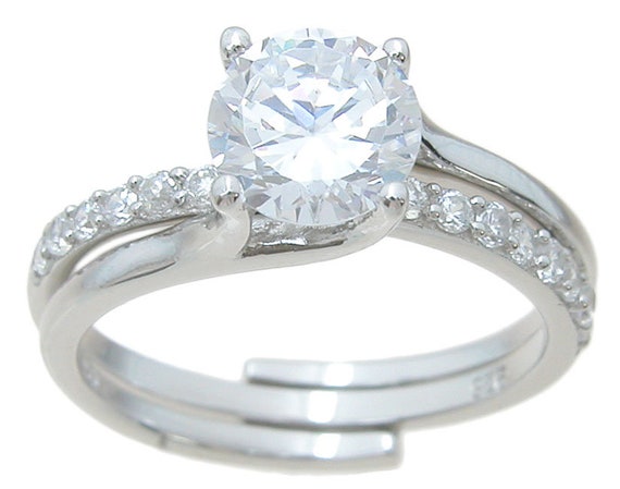 2PC Round CZ Simulated Diamond Silver Bridal Wedding Ring Set