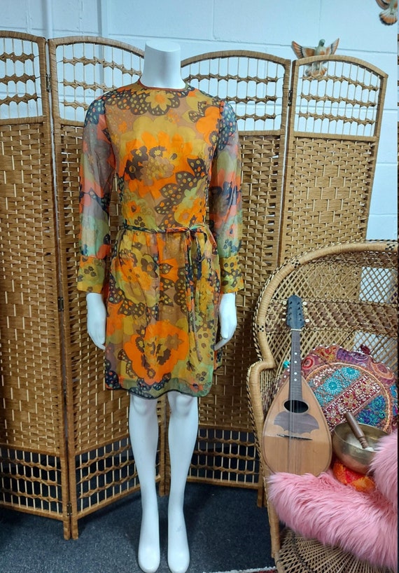 Psychedelic baby!  True Vintage 1970's midi Dress 