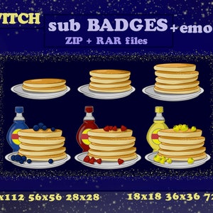 Twitch Sub Badges and Emotes 6x Pack Sweet Pancakes Twitch | Streaming | Discord | Pancake | Sweet | Tasty | Kawaii | Cute | Fruit