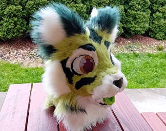 Premade matcha tiger fursuit head