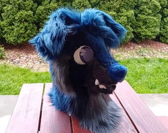 Tête de fursuit bleu préfabriquée pour chien