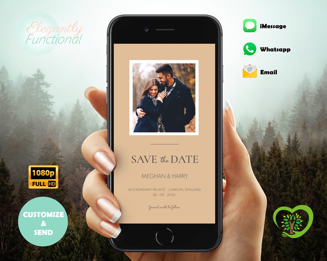 SAVE THE DATE Whatsapp Imessage Email Text Digital Minimal Rustic