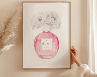 Rosa Parfüm Mode-Druck, Parfümflasche Wandkunst, Parfüm Wandkunst, schickes Illustration Bundle, Ankleidezimmer Eitelkeitsdekor