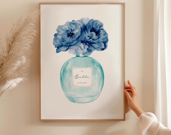 Aqua Blue Perfume Fashion Print, Perfume Bottle Wall Art, Perfume Wall Art, Chic Illustration Bundle, Dressing Room Vanity Decor