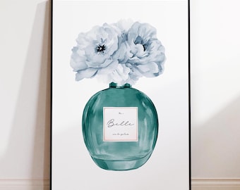 Teal & Blue Perfume Fashion Print, Perfume Bottle Wall Art, Perfume Wall Art, Chic Illustration Bundle, Dressing Room Vanity Decor