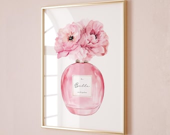 Rosa Parfüm Mode-Druck, Parfümflasche Wandkunst, Parfüm Wandkunst, schickes Illustration Bundle, Ankleidezimmer Eitelkeitsdekor