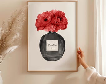 Red & Black Perfume Fashion Print, Perfume Bottle Wall Art, Perfume Wall Art, Chic Illustration Bundle, Dressing Room Vanity Decor