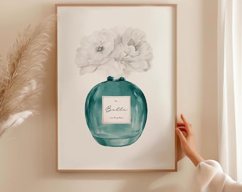 Teal & White Perfume Fashion Print, Perfume Bottle Wall Art, Perfume Wall Art, Chic Illustration Bundle, Dressing Room Vanity Decor