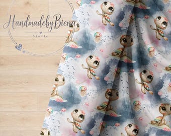 Turtle Love Motif #2 Exclusive Fabric Design Digital Print Jersey / French Terry / Muslin High-quality fabric for clothing, baby items
