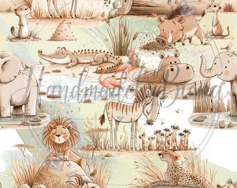 Wimmel Safari2 Fabric Exclusive Fabric Design Digital Print Jersey / French Terry / Muslin High-quality fabric for clothing, baby items