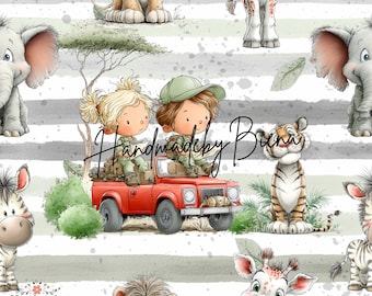 Own production fabric Safari for creative sewing projects, baby/children/motifs