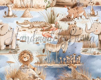 Fabric Wimmel Safari1 Exclusive fabric design Digital print Jersey / French Terry / Muslin High-quality fabric for clothing, baby items