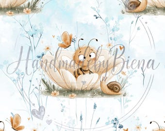 EP Fabric Bee in Flower Fabric Design #2 Digital Print Jersey / French Terry / Muslin High-quality fabric for clothing, baby items
