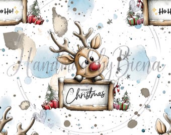 Unique fabric with a Christmas deer design, digital print, jersey/French terry/muslin. High-quality fabric for clothing and baby items.