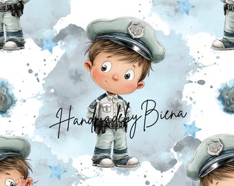 Own production fabric, police boy, for creative sewing projects, baby/children/motifs