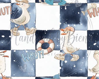 EP Fabric What! Seagulls Fabric Design Digital Print Jersey / French Terry / Muslin High-quality fabric for clothing, baby items