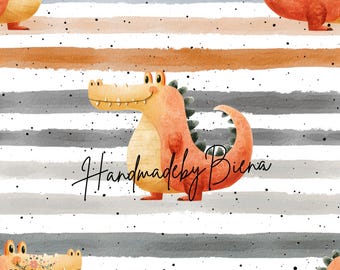 Own production fabric watercolor dinosaur orange for creative sewing projects, baby/children/motifs