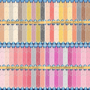 Könnte beinhalten: Eine Collage aus farbigen vertikalen Streifen mit gesprenkelter Textur. Die Streifen variieren in den Farbtönen Beige, Rosa, Grau, Gelb und Orange. Der Text "Limited Edition 10 Sales" ist über dem Bild zu sehen.