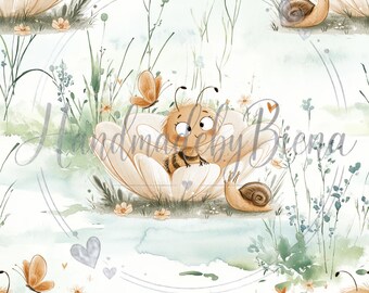 EP Fabric Bee in Flower Fabric Design #1 Digital Print Jersey / French Terry / Muslin High-quality fabric for clothing, baby items
