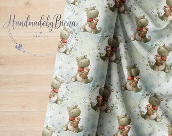 Unique, self-produced T-Rex fabric with otter for creative sewing projects, baby/children/motifs