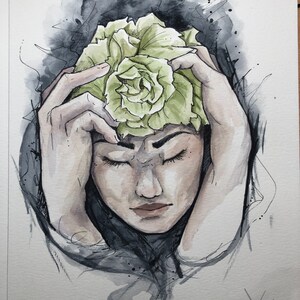 Unique Watercolor Painting ,,Kopfsalat&#39;&#39; Original