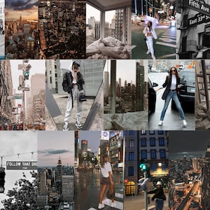 Könnte beinhalten: Eine Collage aus neun Bildern, die Nachtaufnahmen von New York City zeigen. Die Bilder zeigen verschiedene Perspektiven der Stadt, darunter Straßenebene, Dach und Luftaufnahmen. Die Bilder sind alle in einer dunklen und stimmungsvollen Farbpalette gehalten, mit einem Fokus auf die Lichter der Stadt.