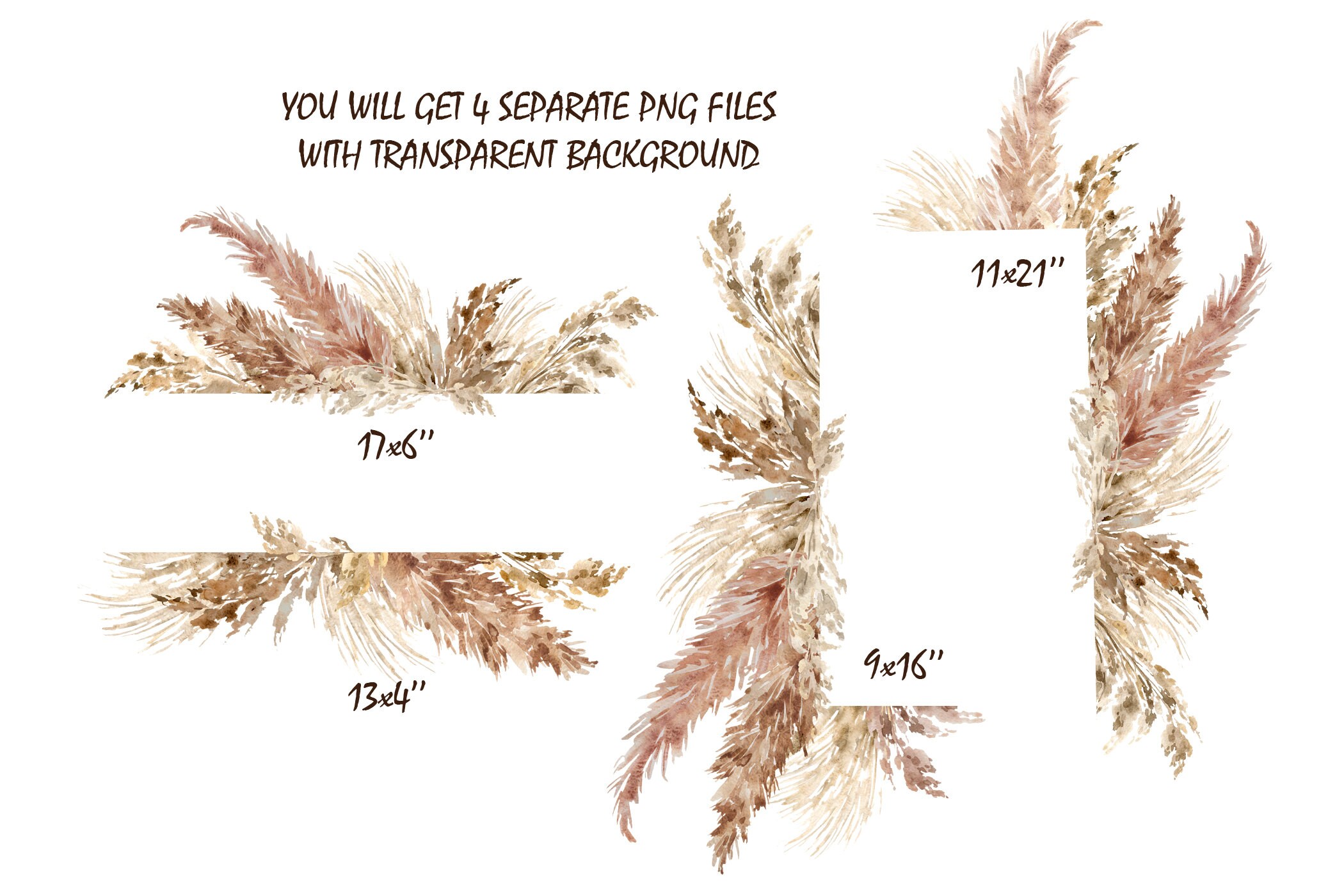 Pampas Grass Border Clipart Watercolor Boho Neutral Colors Etsy