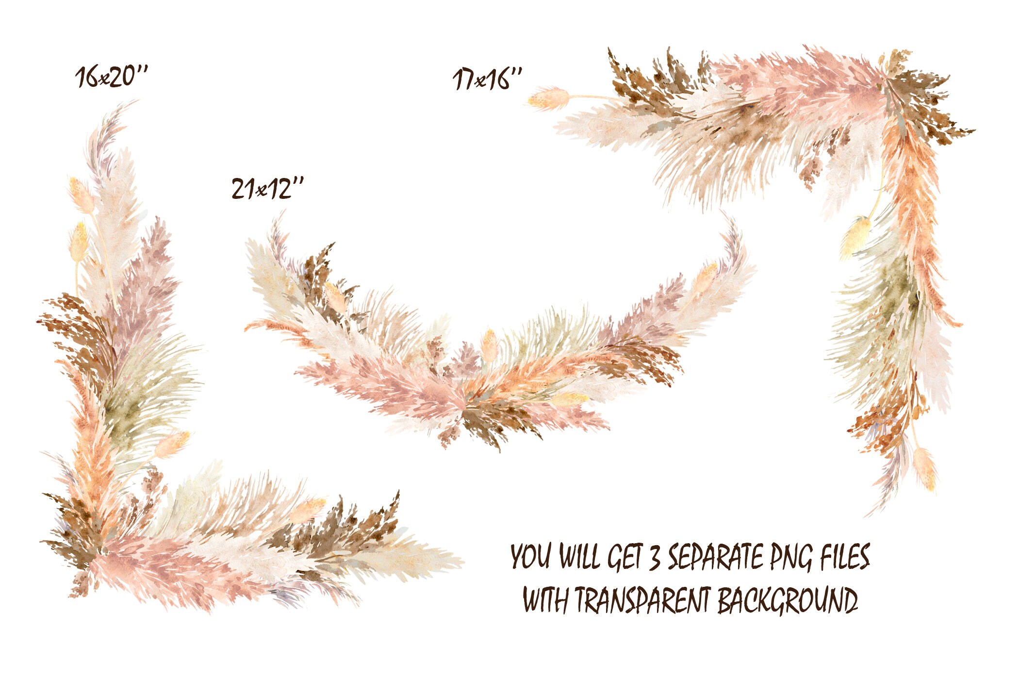 Pampas Grass Border Clipart Watercolor Boho Neutral Colors Etsy