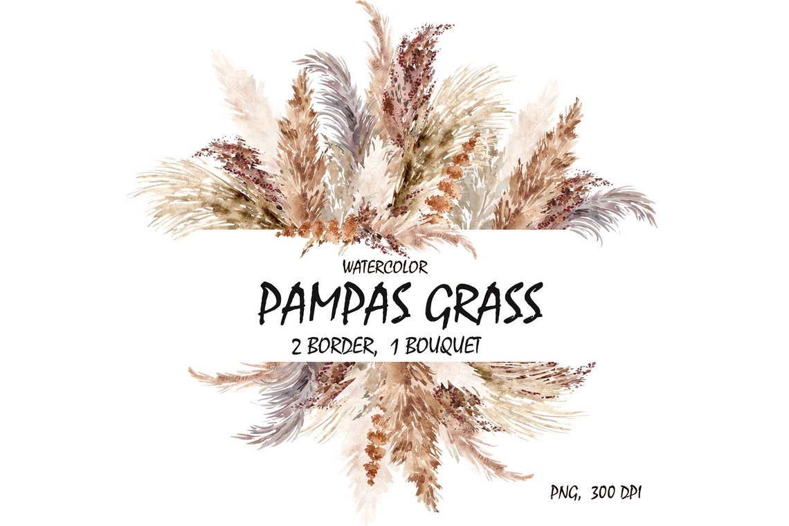 Pampas Grass Border Clipart Watercolor Boho Neutral Colors Etsy