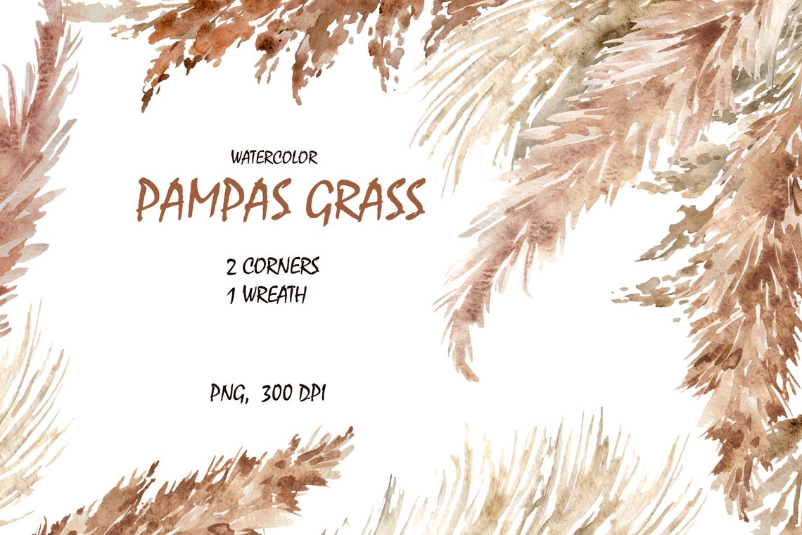 Pampas Grass Border Clipart Watercolor Boho Neutral Colors | Etsy
