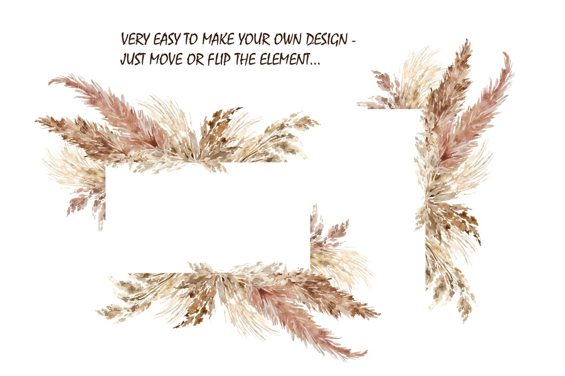 Pampas Grass Border Clipart Watercolor Boho Neutral Colors Etsy