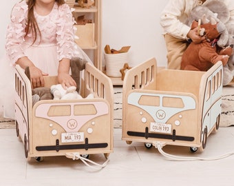 Personalized Toy Chest For Kids Car Shaped Cute Storage Box Playroom Decor Pastel Birthday Gift for Kids 2023 Toddler Gift Idea