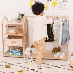 Kids Wardrobe With Toy Shelf, Wooden Shelves, Shelf For Clothes for Kids, Nursery Decor Boy, Custom Kids Hangers, Baby Shower Gifts