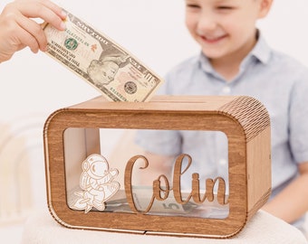 Piggy Bank For Kids As Baptism Gift Idea - Wooden Cash Box, Money Box, Coin Bank Gifts For Kids 2023, Christening Gifts,Unique Baby Boy Gift