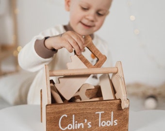 Custom Wooden Kids Tools Box With Geoboard Personalized Baby Gift