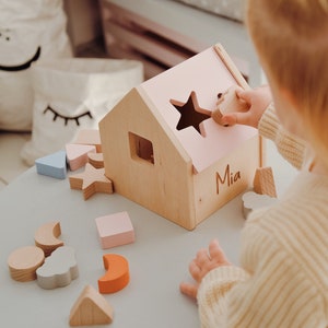 Baby Shower Gift Shape Sorter Personalized Educational Toddler Toy Wooden Sorting Toy With Geometric Shapes Developmental Toy image 8