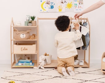 Garde-robe Montessori porte-vêtements personnalisé rangement pour enfants meubles de chambre de bébé cadeaux de baby shower pour garçon