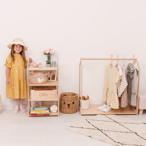 Kids' Furniture, Montessori Clothing Rack with Hangers, Personalized Toy Shelf, Dress up Storage for Girls, Nursery Shelves for Kids