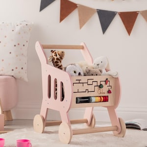 木製ショッピングカートおもちゃ、パーソナライズされたベビーウォーカー、幼児用押し車おもちゃ、スーパーマーケットごっこ遊び、子供と幼児向けの食料品カート