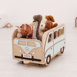 Personalized Toy Storage Birthday Gift for Boy Toy Box with wheels Wooden Decor for Nursery Toddler Gifts for Christmas