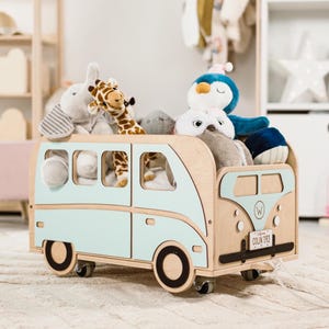 Wooden Storage Bench Bus-Shaped For Kids Toys, Personalized Toy Box Toddler, Nursery Storage, Kids Furniture Playroom, Toys Storage Baby Boy