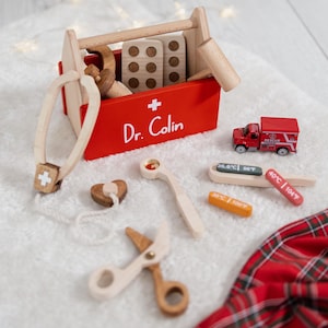 Wooden Doctor Play Set for Kids, Hospital Tools Pretend Play, Medical Toy Play Kit, Preschool Kids Activities, Personalized Toy Set for Gift