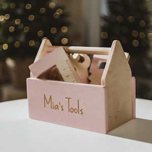 Kids Tools Kit With Personalized Pink Box Baby Gift For Christmas Wooden Toy for Fine Motor Skills Unique Toddler Gift Holidays